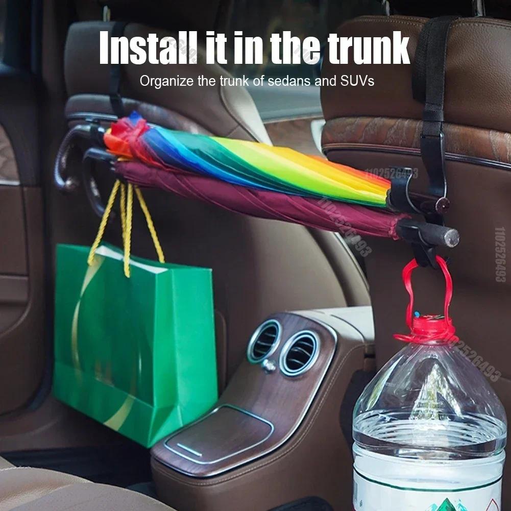 2pcs Car Back Seat Hook Multi-function Rear Seat Headrest Hanging Hook Umbrella Holder Seat Back Storage Interior Organizer