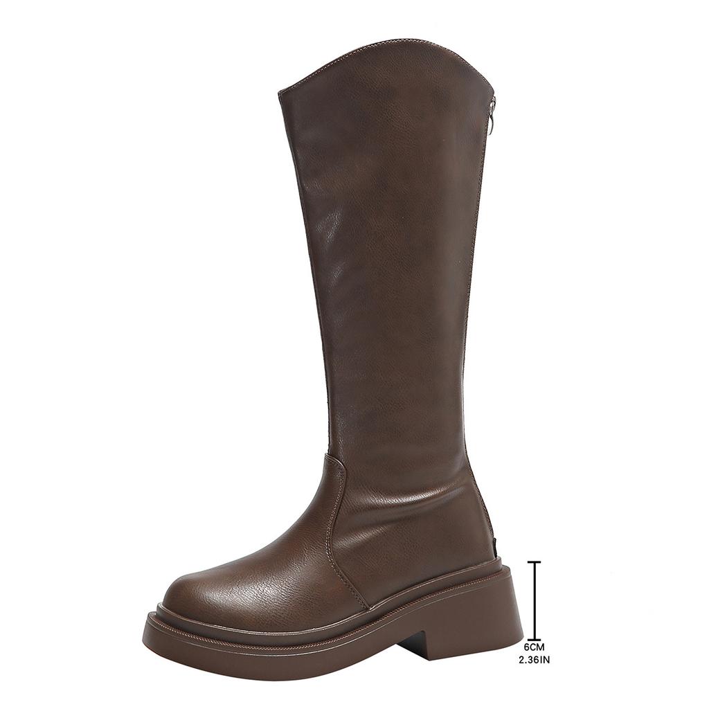 Comemore Long Boots Women's Autumn Winter Shoes Round Head High Heel Back Zipper Soft Leather Female Knee High Botas