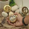 Set os 3 Brass Compass with Leather Case 5.08 cm Nautical Sundial for Explorer, Steampunk, Hiking, Gifting Maritime Gift for Him, Her