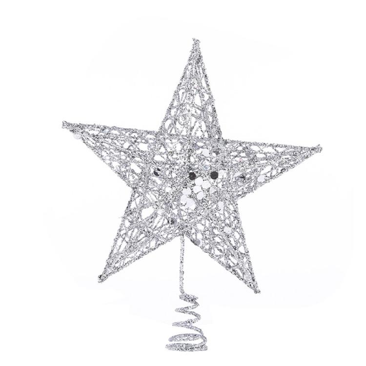 Glimmering Star Christmas Top Decoration 27cm Sparkling Hollowed Metal Star Tree Top For Christmas Tree Ornament