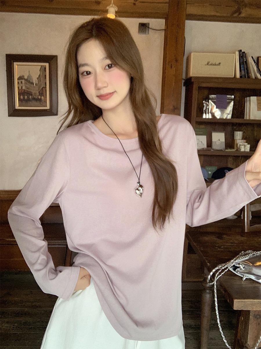 

Korean retro versatile striped diagonal shoulder long-sleeved t-shirt women s summer new loose and thin casual top One size fits all светло-фиолетовый