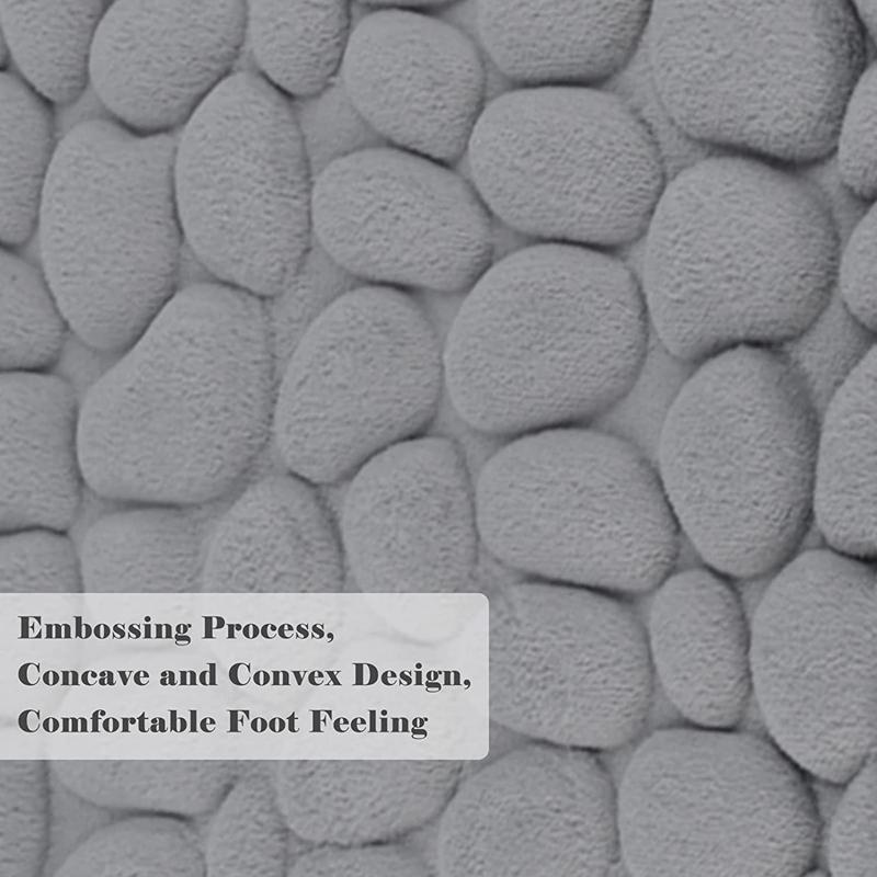 Inyahome Cobblestone Embossed Black Bathroom Bath Mat Non-slip Carpet Bathtub Side Floor Rug Shower Room Doormat Memory Foam Pad