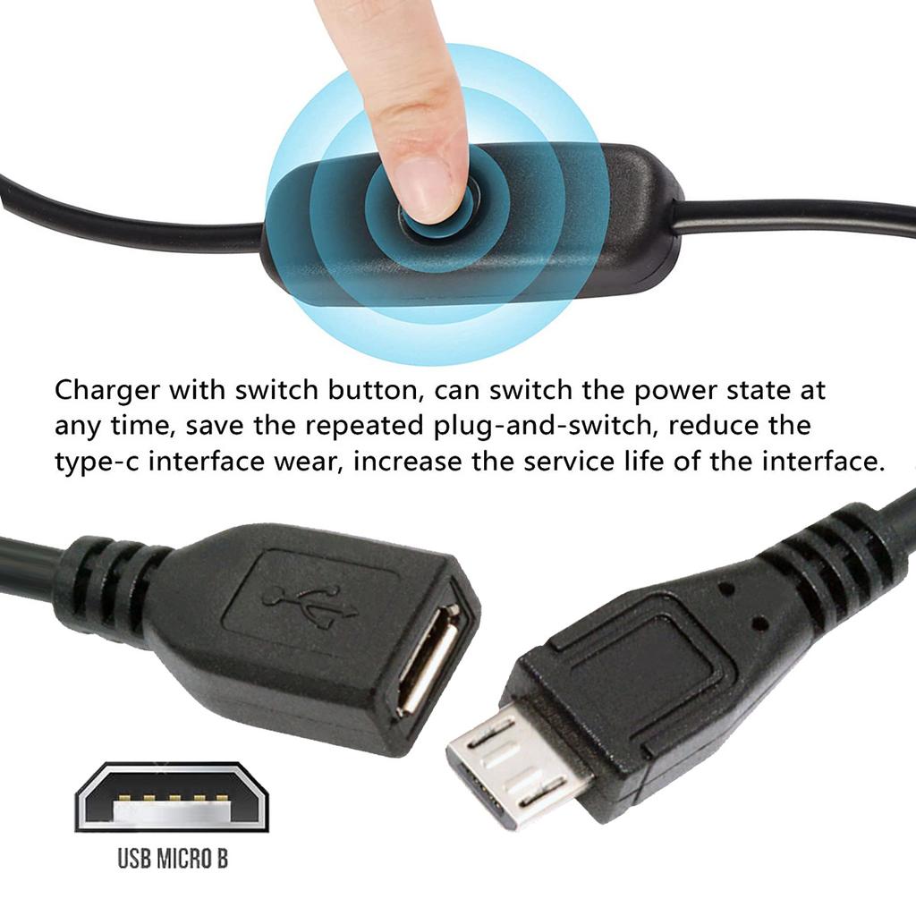 PW-012-MM Micro USB2.0 Cable with On/Off Power Switch Button Micro 5 Pin Male to Female for DC 5V Desk Lamp Fan Camera
