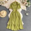 Colori caramella Estate tinta unita verde rosa Abito midi a camicia Elegante colletto polo francese Abito casual Abiti da festa A Line SR464