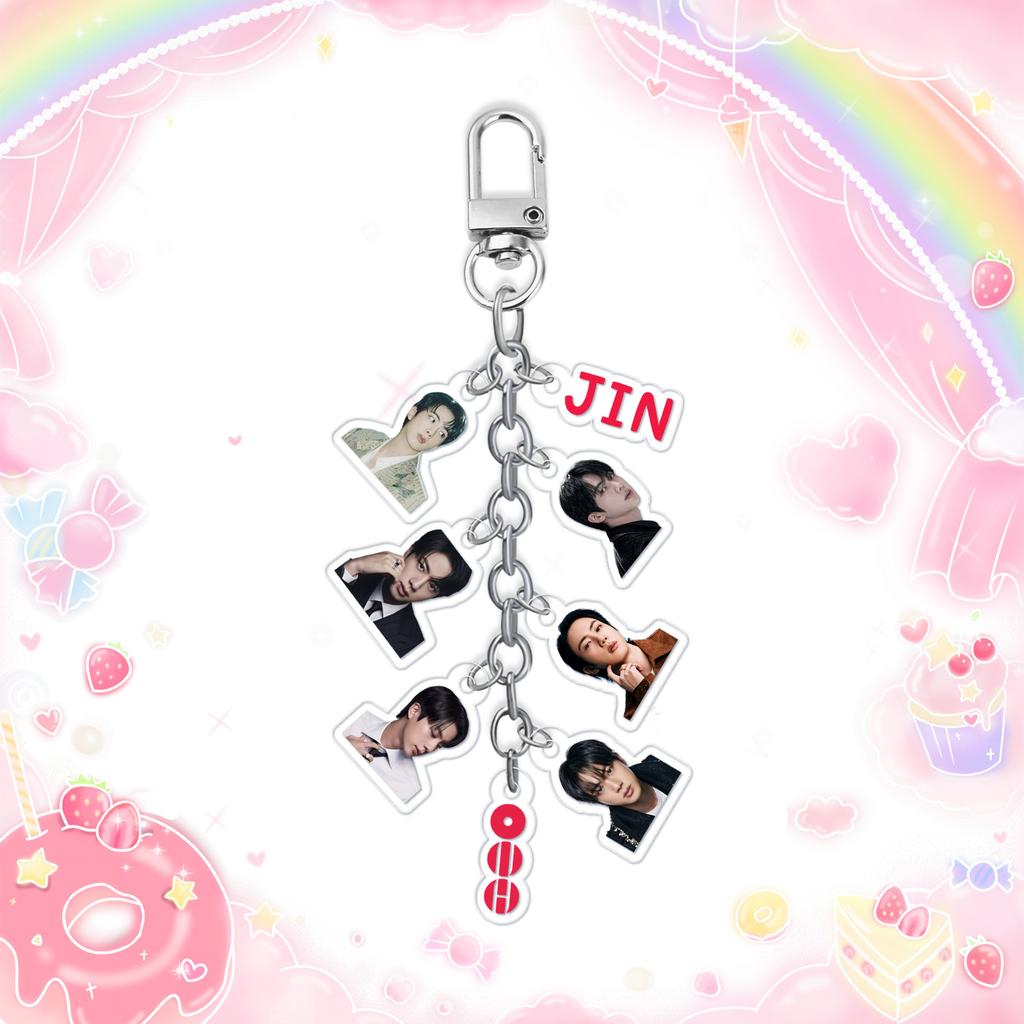 BTS Llavero Cadena de Fotos Arirang Tour, Colgante Mini Retrato de Miembro Acrílico con Etiqueta de Logo, Colgante de Bolsa Coleccionable para Fans Kpop ARMY