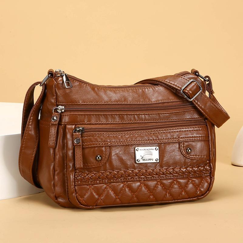 Yumuşak Deri Dokulu Çok Katmanlı Askılı Çanta Basit Zarif, Moda Günlük ve Hafif Anne Çantası