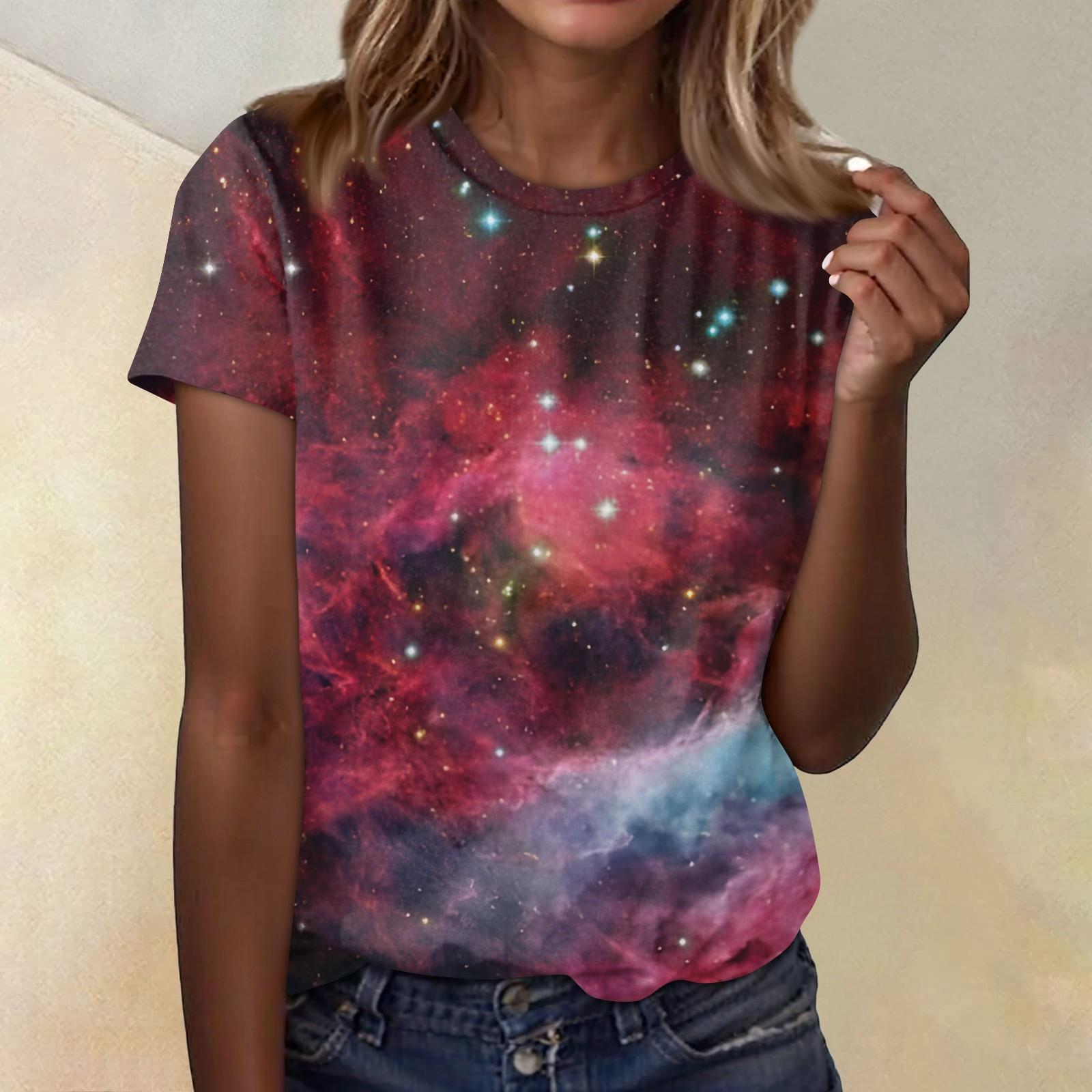 

Жіноча повсякденна вільна футболка з принтом і круглим вирізом, пуловер з короткими рукавами L чорний