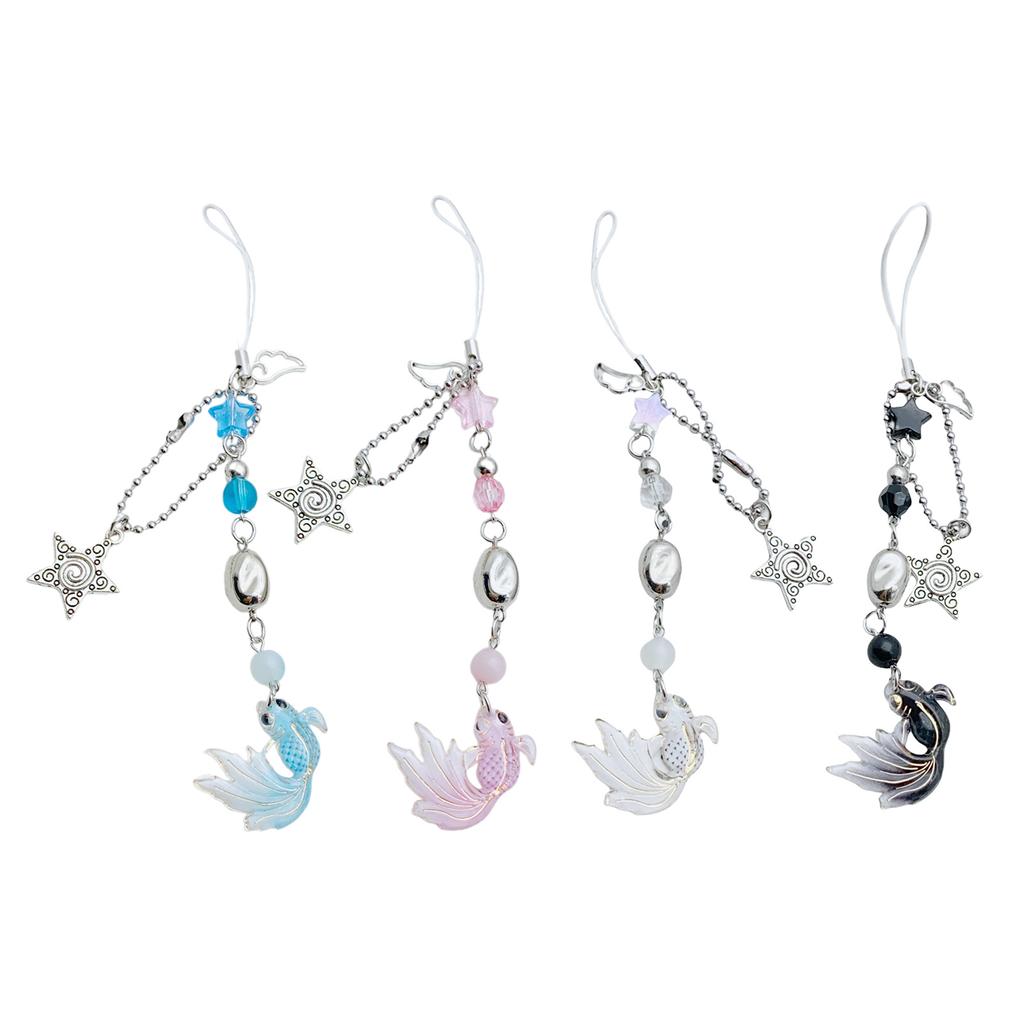 Colorful Fish Star Beaded Phone Charm Pendant Handmade Sturdy Acrylics Fashion Accessory for Trendy Look Daily Use