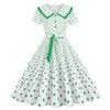 Retro Women's Summer Lapel Short Sleeve Belt Waist Slim Swing Polka Dot Printed Dress