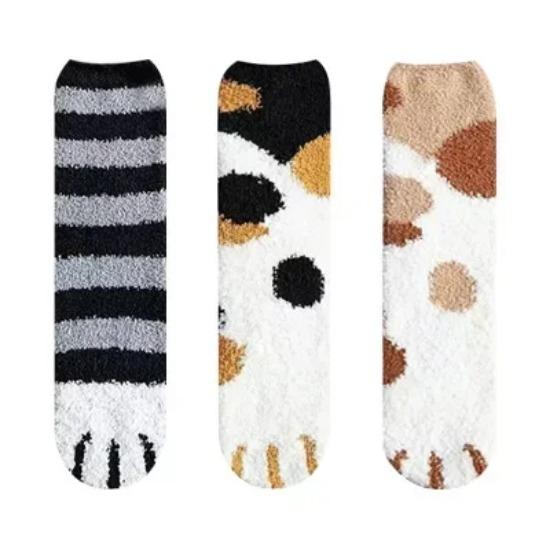 3 Pairs Womens Cats Paw Stripe 3d Socks Kawaii Fun Thick Girls Cartoon Animal Fingers Sock Hosiery Toe Zebra/Tiger/Cat Foot Sox