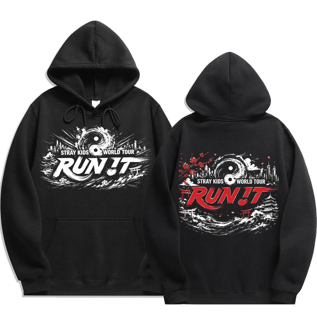 Stray Kids Run It Tour Gerippter Hoodie SKZ Offizielles Konzert Merch Sweatshirt 4XL black