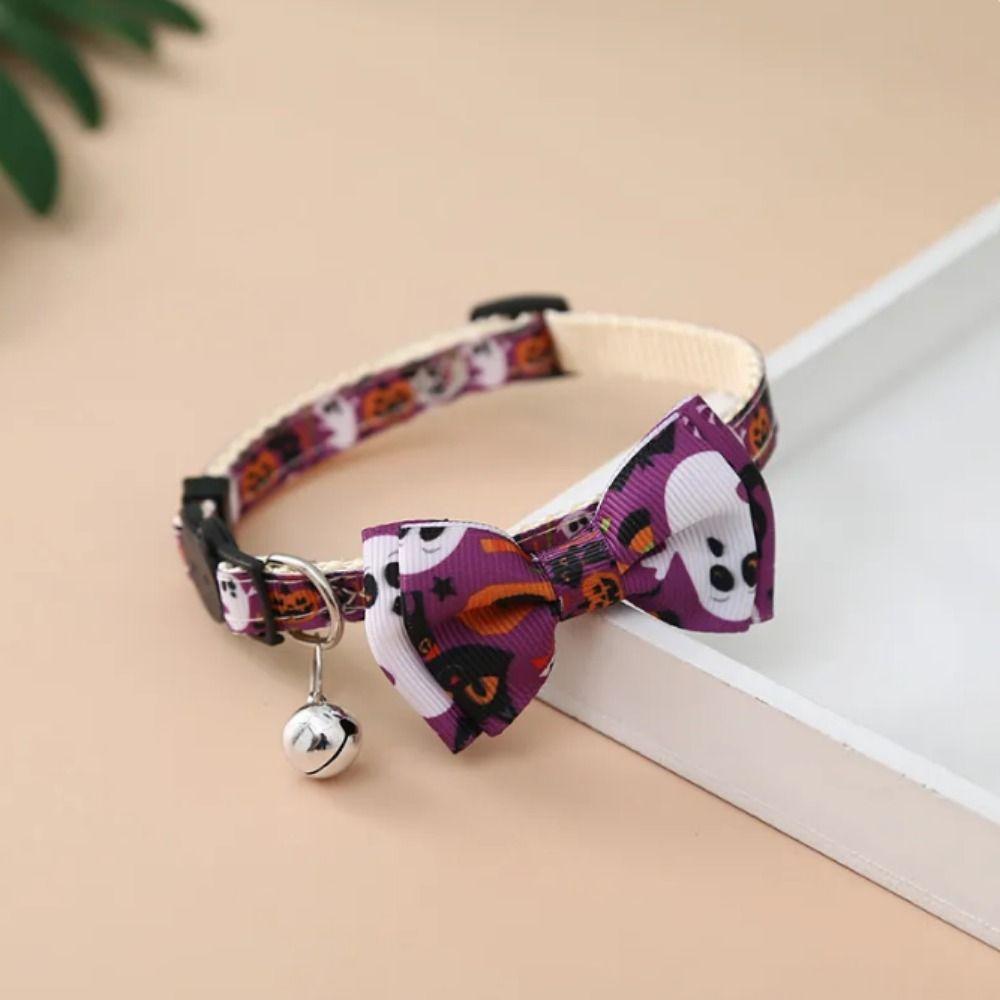 With Bell Kitten Pumpkin Necklace Adjustable Cat Pumpkin Bow Tie Halloween Cat Collar  Halloween