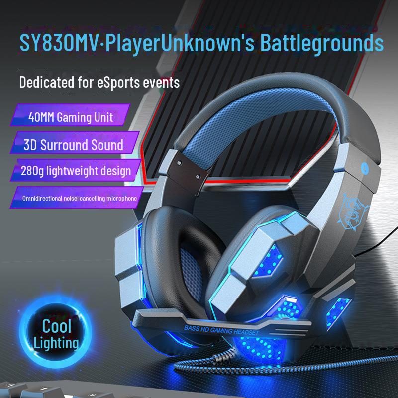 

«Светящаяся проводная киберспортивная игровая гарнитура для компьютера и мобильного телефона» PS4 non-luminous earphones синий/чёрный