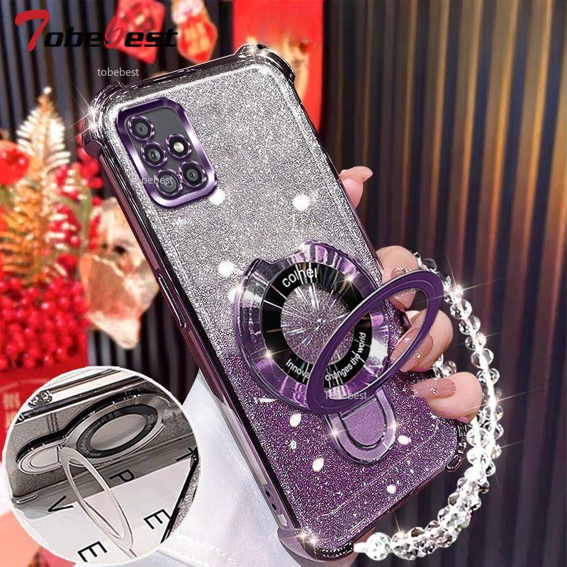Glitter Plating Shockproof Case For Samsung Galaxy A51 A71 A21S A20 A30 A50 A70 A10S A20S 4G Magnetic Holder Bracelet Cover
