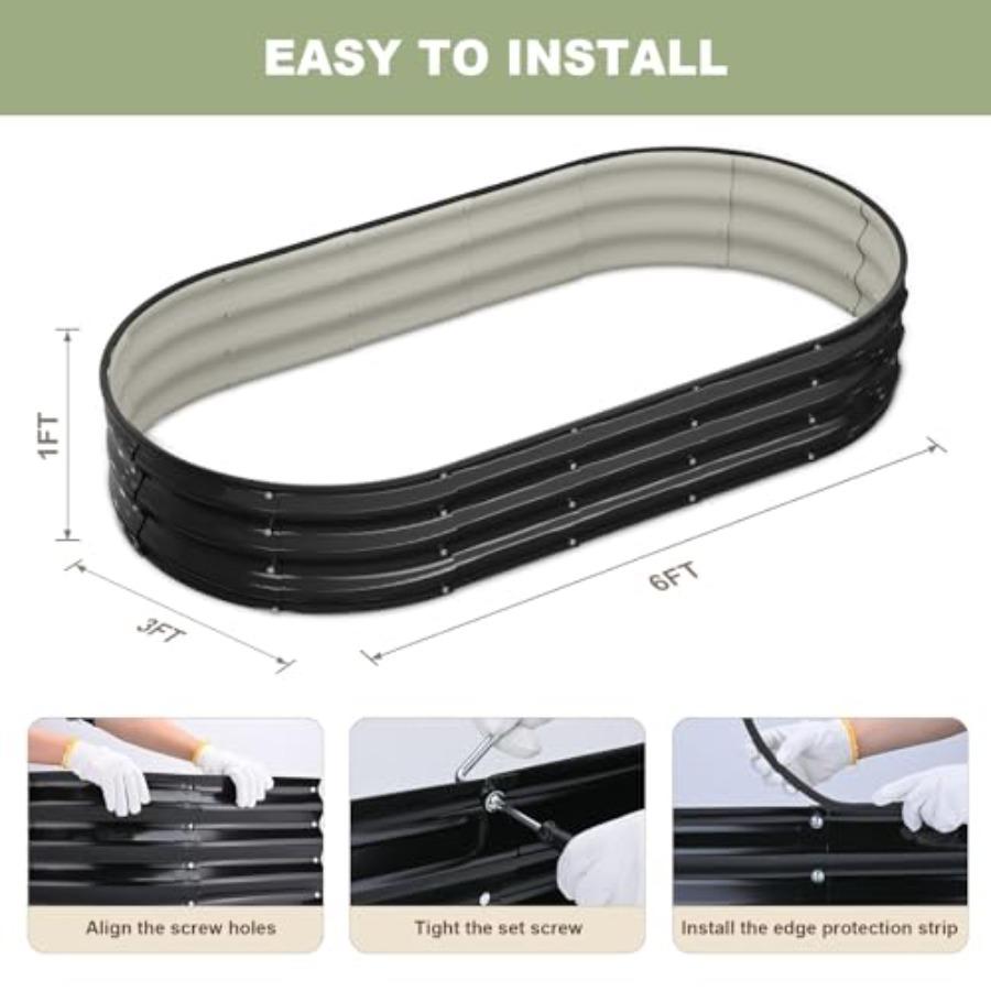 Raised Garden Bed 6x3x1ft Galvanized Outdoor Planter Beds with Safety Edging and Gloves Oval Metal Planter Box for Gardening Ve