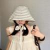 Ribbon Women Striped Fisherman Hat Wide Brim Foldable Summer Sun Hat Sun Protection Solid Color Sunshade Hat