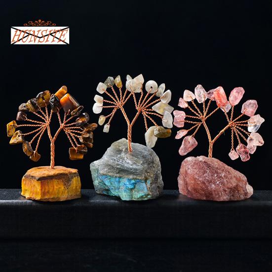 Barevná ozdoba stromu z přírodního kamene se základnou, strom peněz s pozitivní léčivou energií