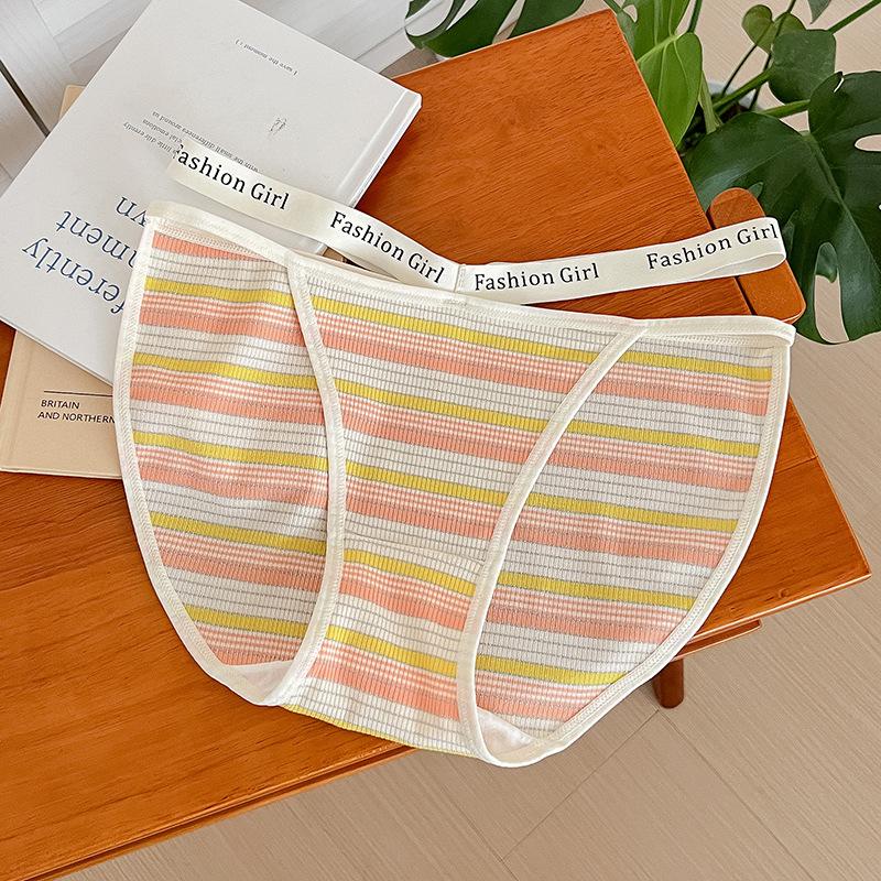 Women's Underwear Waist Cutout Underwear Women's Briefs Stripe Patchwork Thin  Antibacterial Panties