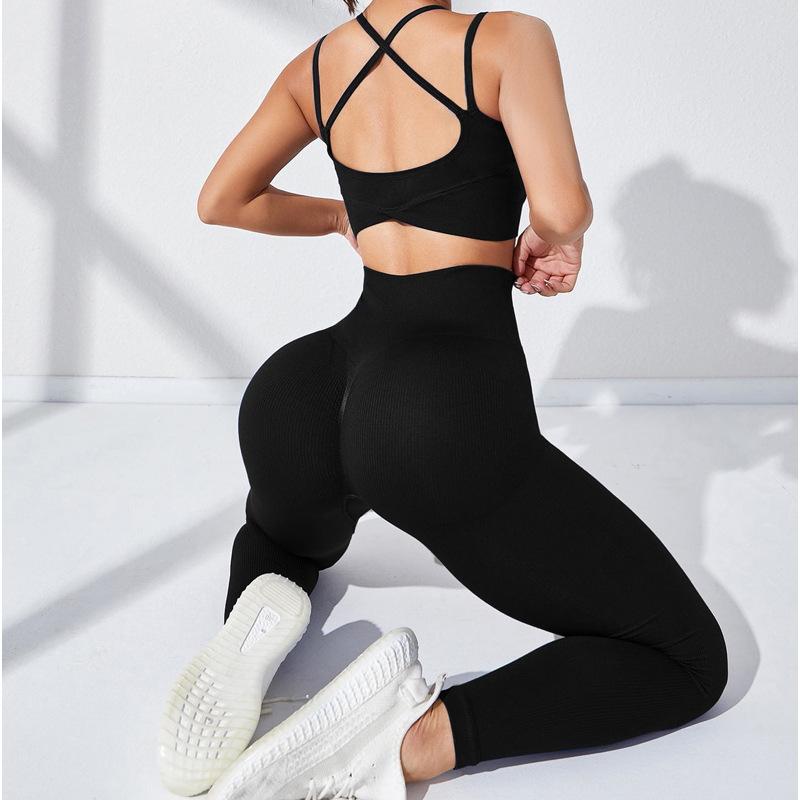 JYL Seamless Hollow Vest Yoga Suit Hip Lifting Fitness Pants Set