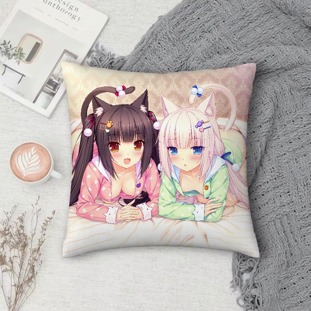 Game NNekoparaS Anime Pillow Case Square DoubleSided Printing Sofa Cushion Cover Pillowcase Bedroom Bedside
