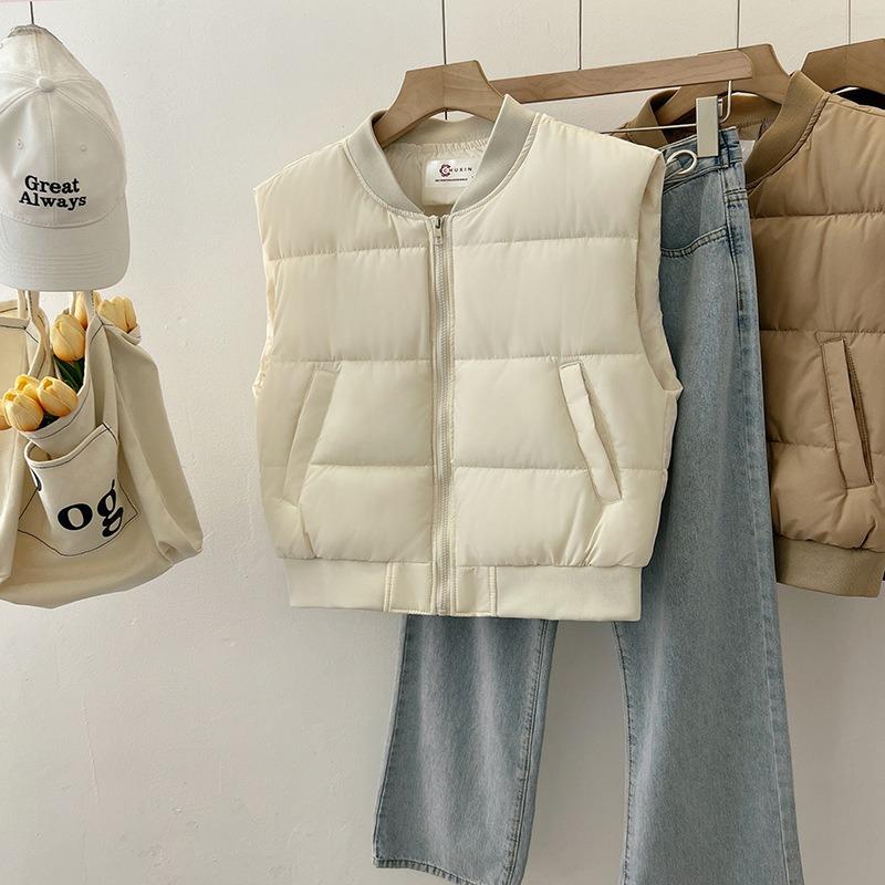 New short cotton-padded vest women's fashion baseball collar versatile and thin vest jacket tide