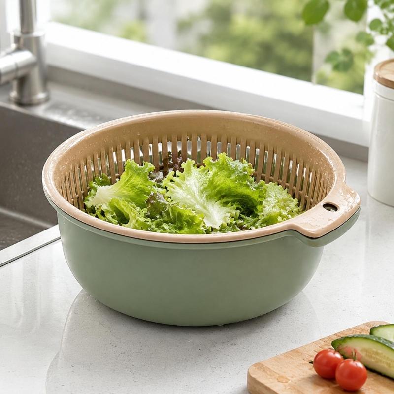 Fruit Washing Colander Bowl Set, Removable Drain Basket and Outer Bowl for Rinsing Produce, Legumes and Rice at Sink