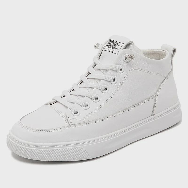 Dámské bílé kotníkové boty z pravé kůže - podzim/zima 2025, univerzální styl, plus samet, první vrstva hovězí kůže, ideální na běhání a cestování.