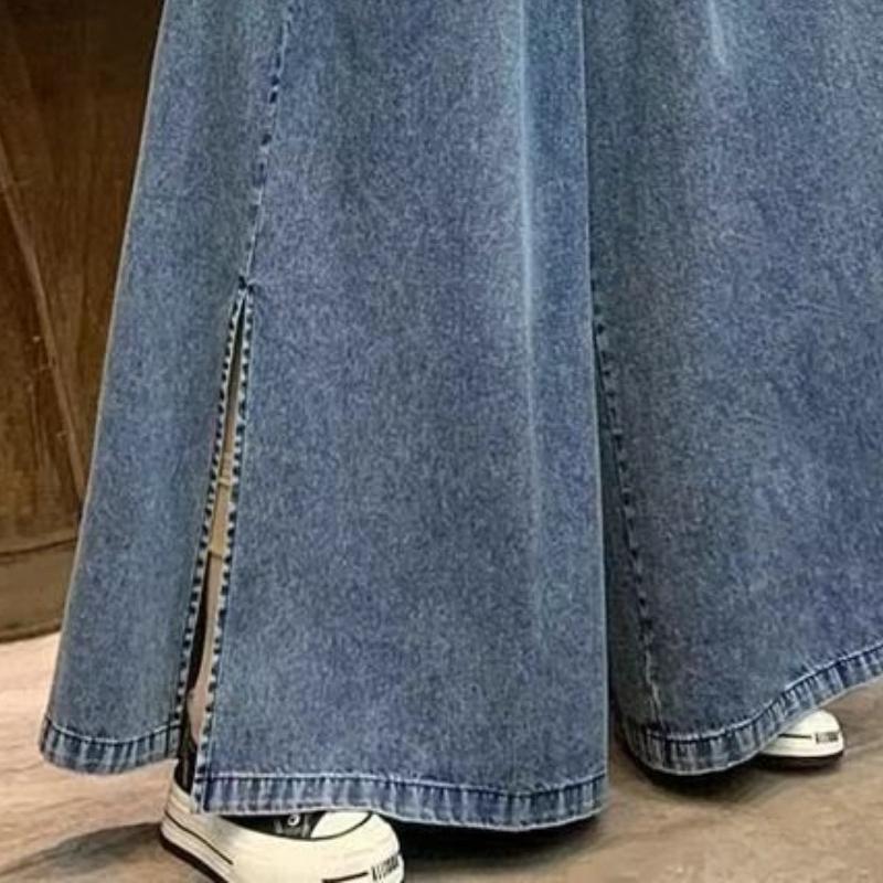 Vintage High Waist Flared Jeans with Split Detail Loose Fit Womens Denim Pants Spring