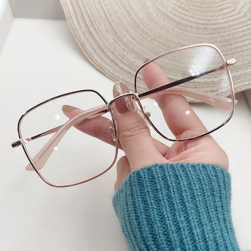 

Очки с защитой от синего света, плоские, большие квадратные, металлическая оправа, сменные, для девушек и женщин розового золота