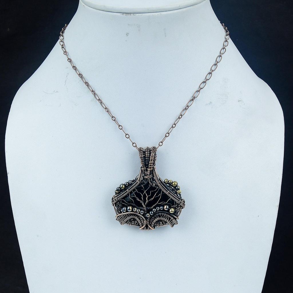 Black Onyx Pendant Gemstone Jewelry, 999 Copper Wire Wrapped Pendant, Handmade Jewelry Birthstone Pendant, Gift For Him