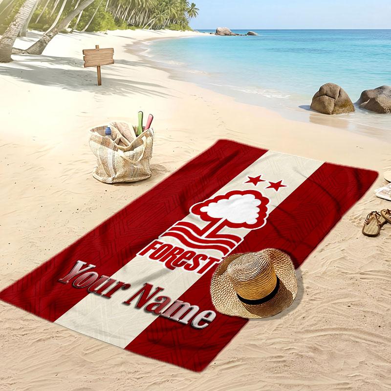 Telo Mare Personalizzato Stampato Nottingham Forest FC Logo Calcio Supporto Nome Personalizzato Testo Asciugamano Assorbente Per Sport Viaggio Regalo Speciale