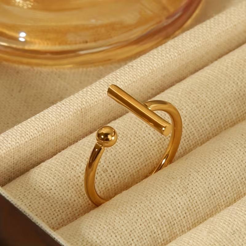 Creative Stainless Steel Rectangular Geometric Adjustable Rings for Women Luxury Metal U-Shaped Line Hollow Ring Party Jewelry