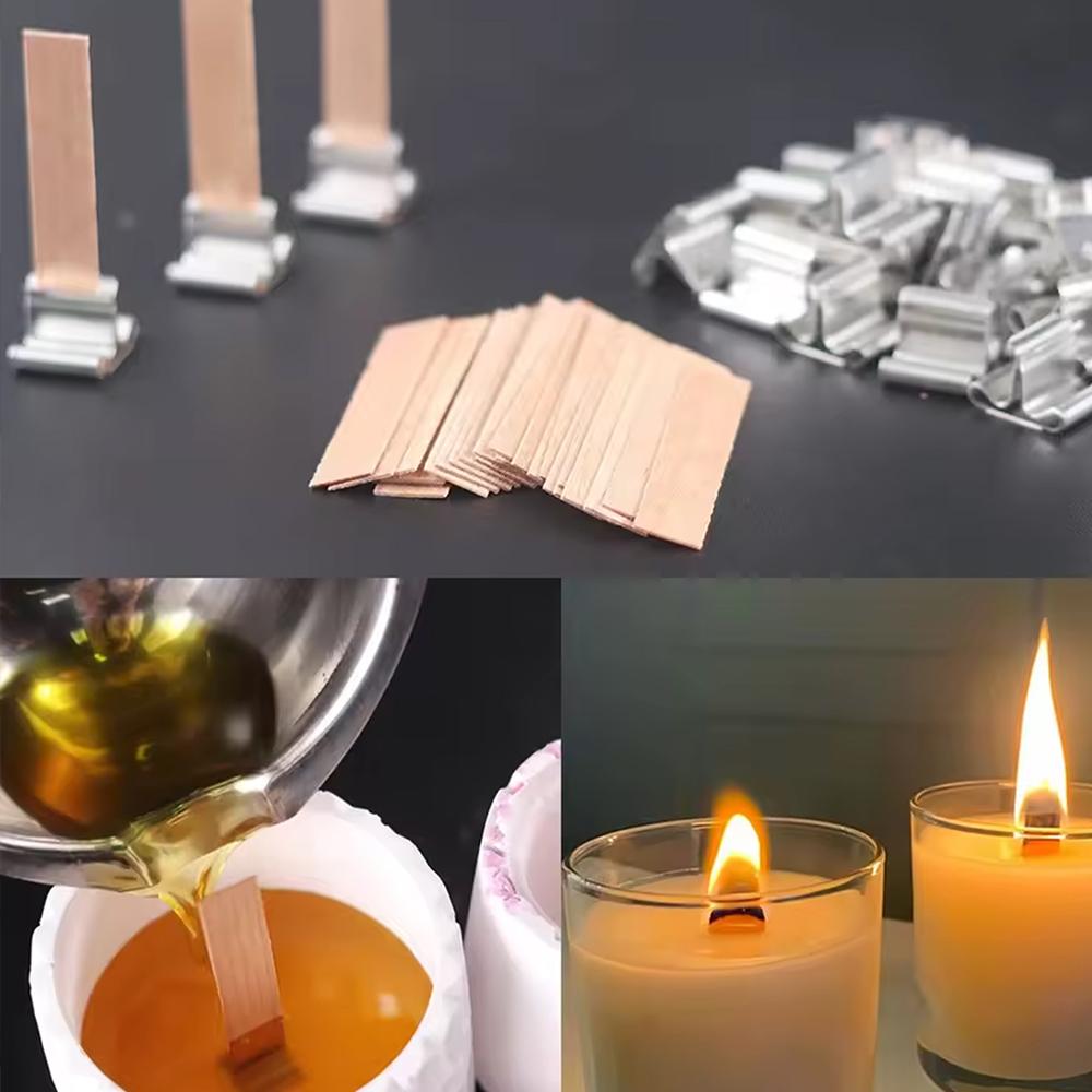 30Pcs Wooden Candles Wick with Metal Base Set Wick Clip for DIY Candle Making