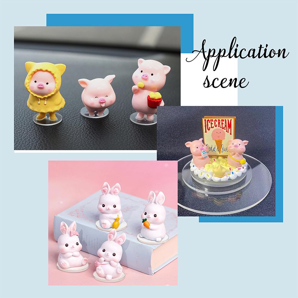 1box 140pcs 4 style Acrylic Flat Round Action Figure Display Bases with 4pcs Acrylic Double-sided Pads Clear Base: 24.5~49.5x2mm Pad: 10x1mm