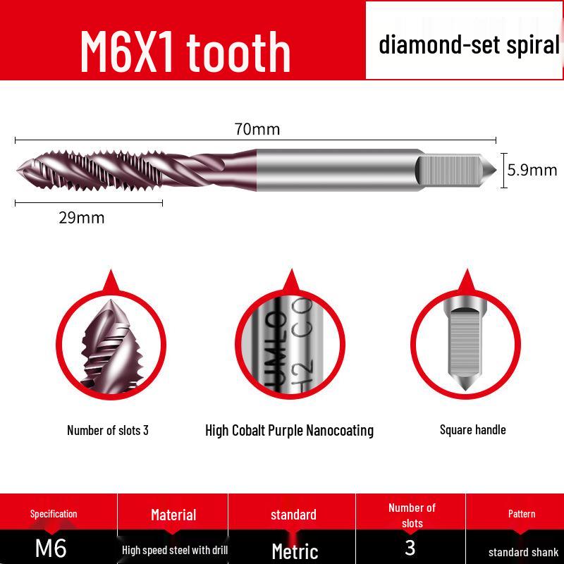 Nano-Coated Spiral Point Cobalt Tap for Stainless Steel, Sizes M3-M12