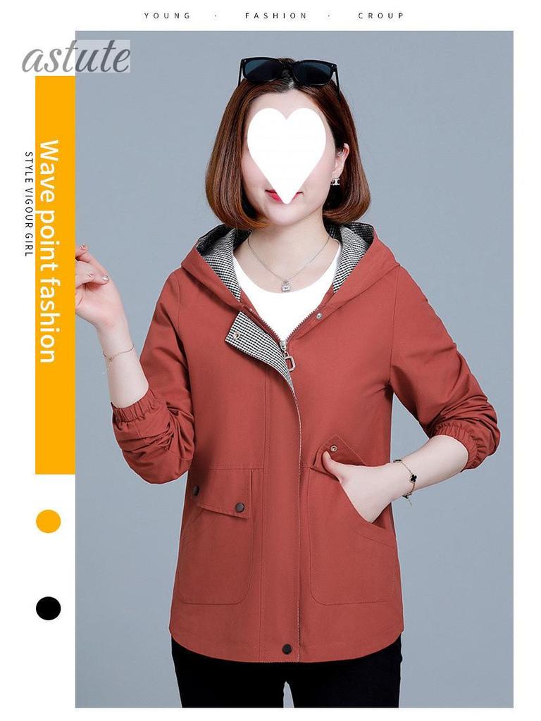 Women's Spring-Autumn Plus Size Hooded Windbreaker - Casual, Stylish, and Age-Reducing for Middle-Aged Women