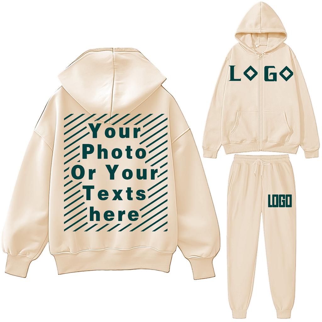 DIY16 Customize Your LOGO Tracksuit Suit Autumn Fashion Warm Hoodie Sweatshirts Two Pieces Oversized Solid Casual Hoody Pullovers