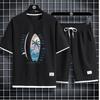 Men's Sets Waffle Summer Casual T Shirt + Shorts Suit Basketball Tracksuit Letter Print Solid Color Tracksuit Loose Suit