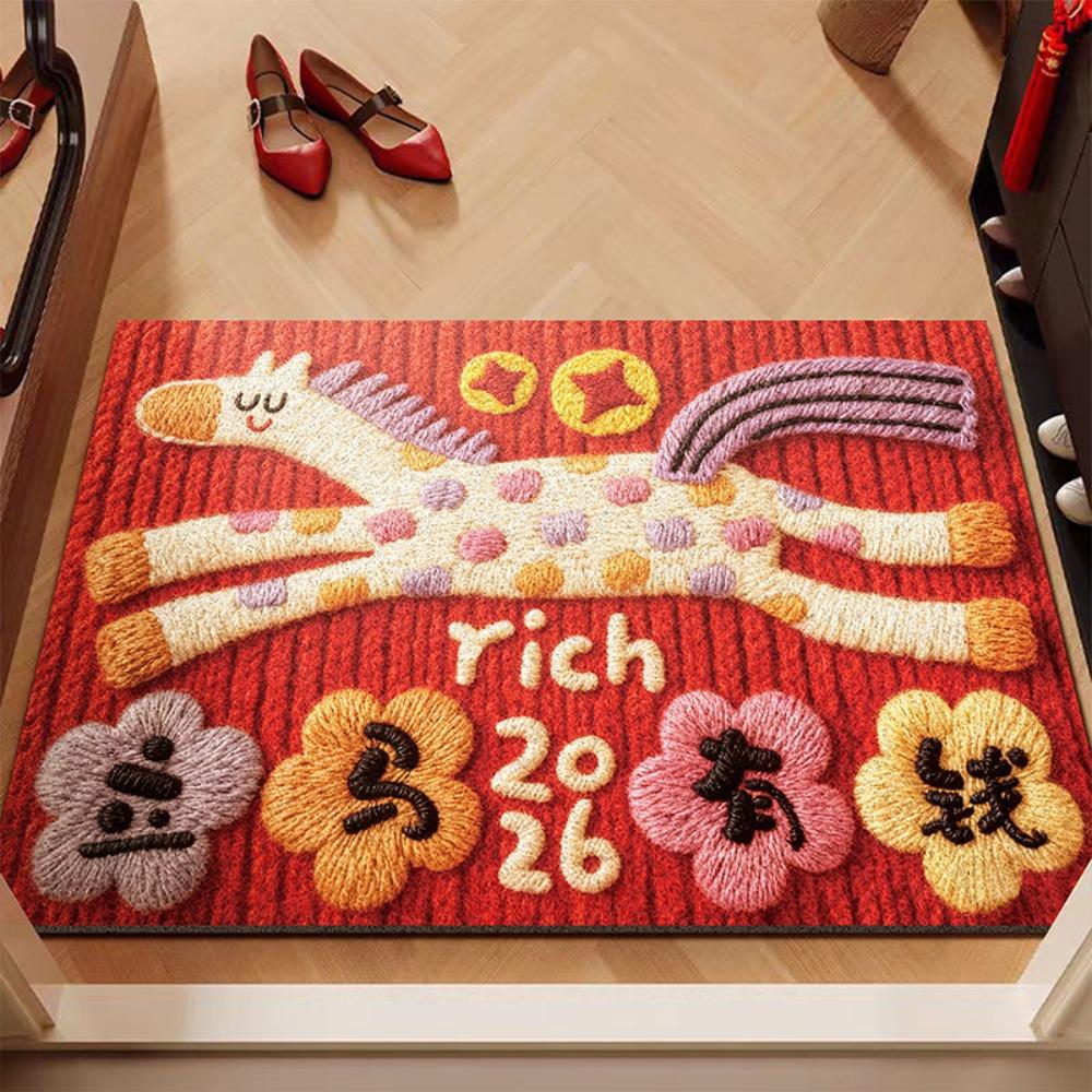 New Horse Pattern New Year Door Mat Red Door Carpet Soft Water Absorption Blanket Home Decorations