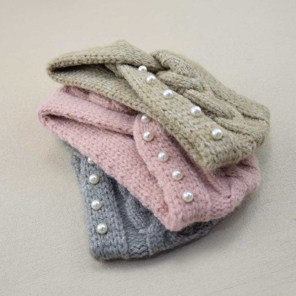 New Wide Cross Pearl Knitting Headbands For Woman Winter Warm Hairband Elastic Sports Headwear Girls Hair Band Hair Accessories