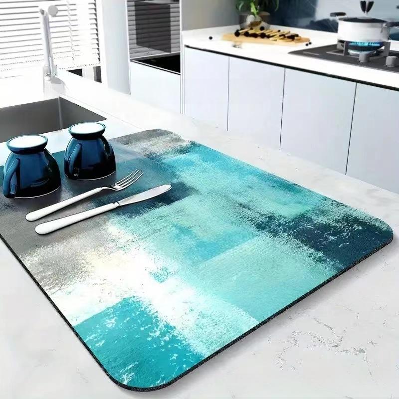 1pc Solid Color Drying Mat Non-Slip Absorbent Mat Tableware Kitchen Counter Drain Mats Placemats for Table