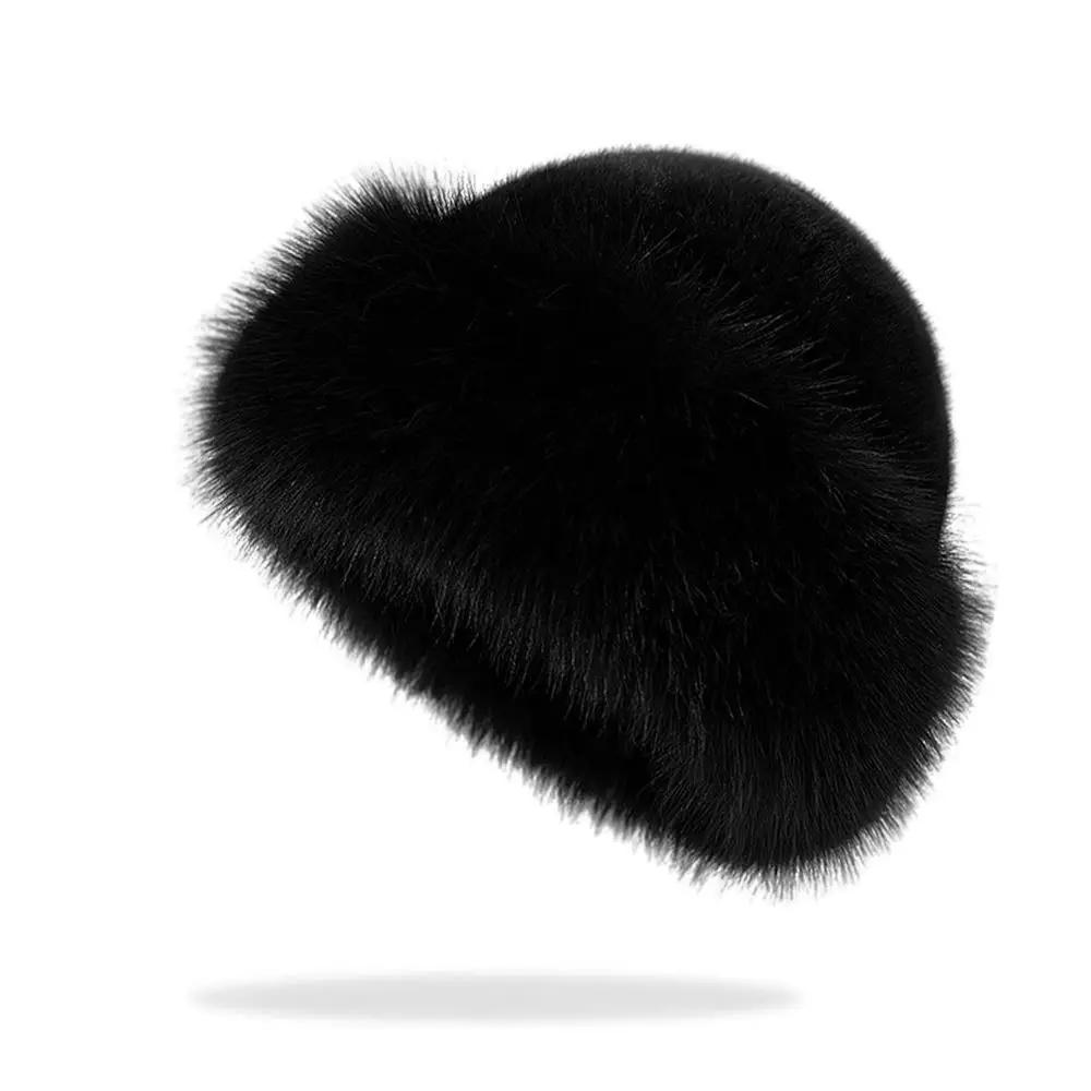 

Fashion Windproof Winter Hat Wool Imitation Mink Hair Pullover Hat Warm Beret Ear Protection Cap чёрный