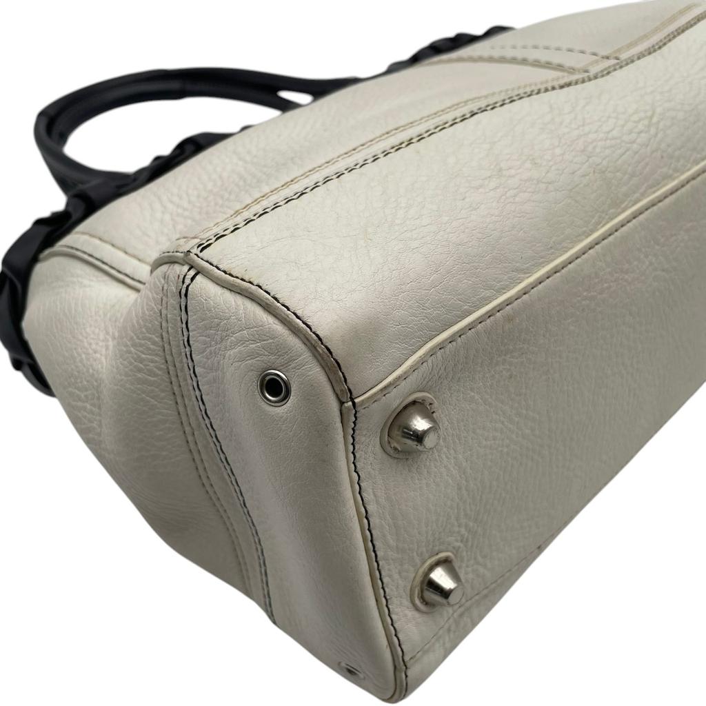 Used COACH Handbag Hamptons Hamptons Braided Leather CarryallHandbag white/black leather Women