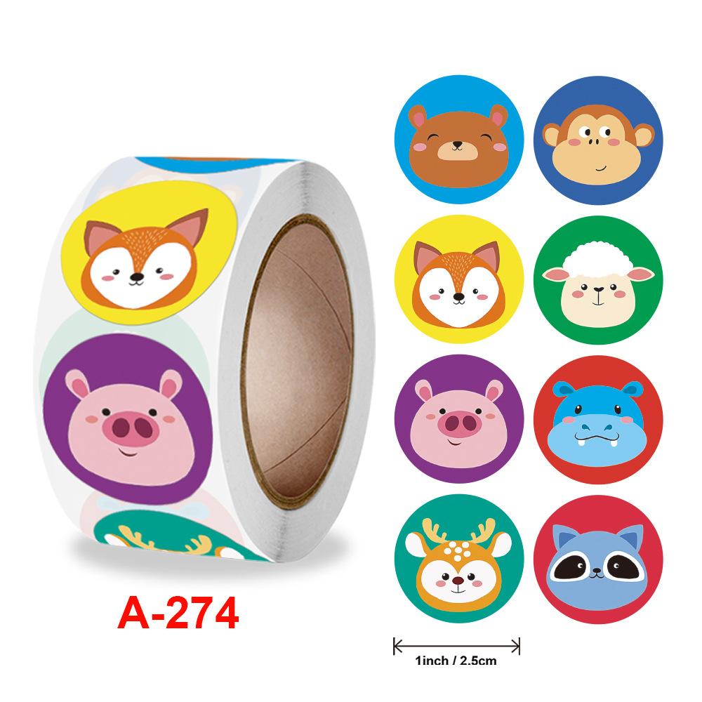 500Pcs Children's Cartoon Animal Stickers Baby Stickers Kindergarten Inspirational Little Red Flower Reward Roll Stickers
