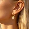 INS Style 925 Sterling Silver Butterfly Zircon Ear Studs & Hoops Earrings for Women