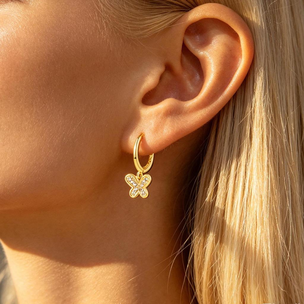 INS Style 925 Sterling Silver Butterfly Zircon Ear Studs & Hoops Earrings for Women