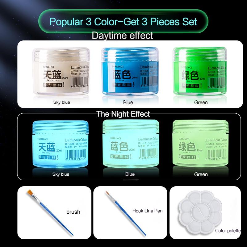 Borrence Glow In The Dark Acrylic Paint Set 20ml 8-Color Hand-Painted Graffiti DIY Fluorescent Pigment Luminous Paint Waterproof