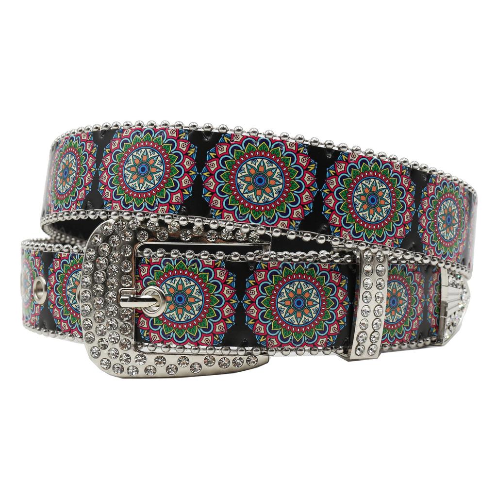 Rhinestone Belt Printed Women's Belt Belt Retro Versatile Fashion Mandala Pattern Simple Personality Belt