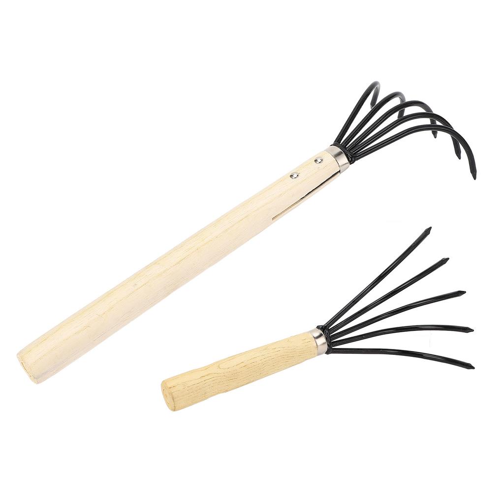 Garden Hand Rake 5 Steel Tines Wooden Handle Ergonomic Design Claw Cultivator for Tilling Loosening 