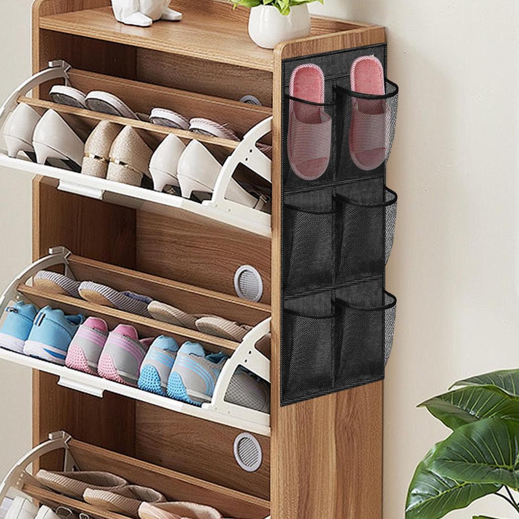 6 Compartments Mesh Closet Shoe Holder Large Capacity Wall-Mounted Storage Bag Baskets Hangable Organizer